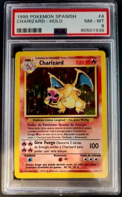 PSA 8 Charizard Base Set 1999 Pokemon Holo Spanish 4/102 - Image 1