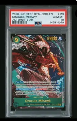 2026 One Piece Azure Sea's Seven Dracule Mihawk Alternate Art PSA 10 OP14-119 - Image 1