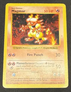 Magmar 36/102 Uncommon Non Holo Base Set Shadowless 1999 Vintage Pokemon TCG MP - Image 1