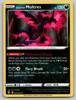 Galarian Moltres 093/203 Holo Rare Evolving Skies Holo Near Mint - Image 1
