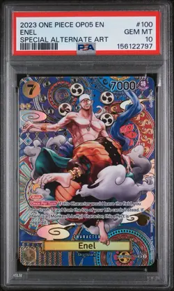 2023 PSA 10 ONE PIECE OP05-AWAKENING OF THE NEW ERA | SPECIAL ALT ART ENEL 100 - Image 1