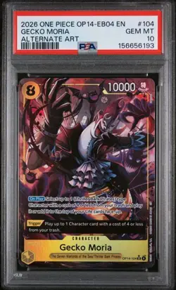 2026 ONE PIECE OP14-EB04 EN #104 GECKO MORIA ALTERNATE ART PSA 10 (Q192 - Image 1