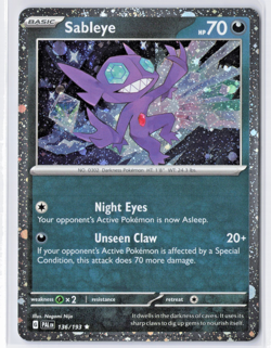 Pokemon TCG Sableye 136/193 Cosmo Holo Paldea Evolved NM - Image 1