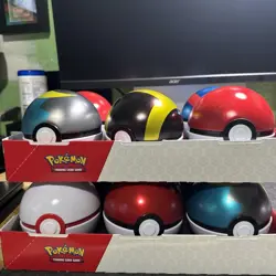 Pokemon Poke Ball Tin Lot Of 12 and display box EMPTY NO PACKS - Image 1