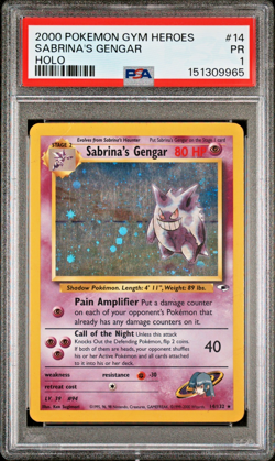 SWIRL PSA 1 PR 2000 Pokemon Gym Heroes Sabrina's Gengar 14/132 Holo Foil Rare - Image 1