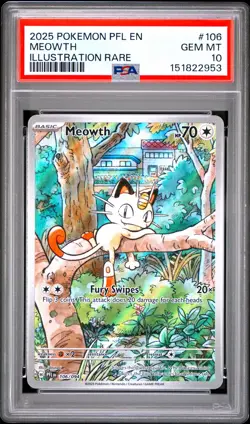 2025 POKEMON PFL EN-PHANTASMAL FLAMES ILLUSTRATION RARE #106 MEOWTH PSA 10 - Image 1