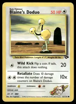 Pokemon Cards Blaine's Doduo 61/132 Unlimited Gym Challenge Common DMG *2 - Image 1