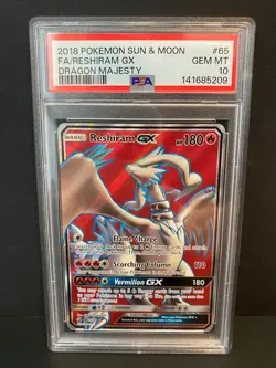 PSA 10 RESHIRAM GX 65 DRAGON MAJESTY FULL ART SUN & MOON POKEMON GEM MINT - Image 1
