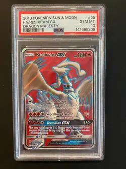 PSA 10 RESHIRAM GX 65 DRAGON MAJESTY FULL ART SUN & MOON POKEMON GEM MINT - Image 3