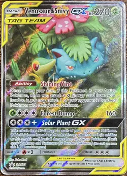 Venusaur & Snivy GX SM229 TAG TEAM Promo Full Art Holo 270 HP English 2019 - Image 1