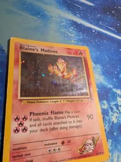 Pokemon TCG Blaine's Moltres 1/132 Gym Heroes Holo Rare 90HP ENG 2000 - Image 2
