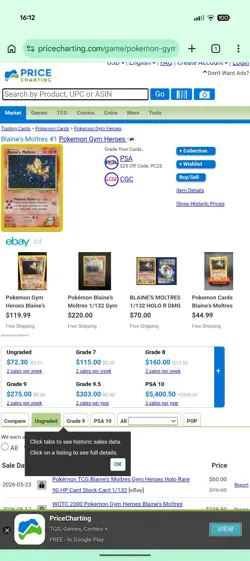 Pokemon TCG Blaine's Moltres 1/132 Gym Heroes Holo Rare 90HP ENG 2000 - Image 4