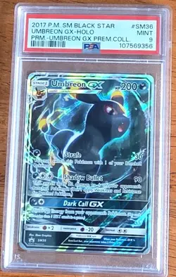 2017 Pokemon TCG Umbreon GX SM Black Star Promo Holo SM36 English PSA 9 - Image 1