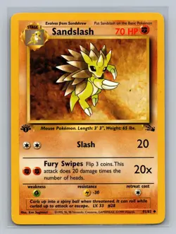 Sandslash 41/62 Uncommon Fossil Pokemon 1st Edition NM - Image 1