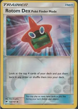 Rotom Dex Poke Finder Mode 122/147 Reverse Holo SM: Burning Shadows Pokemon LP - Image 1
