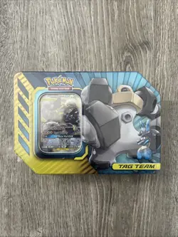 Pokemon: Melmetal & Lucario GX Tag Team Power Partnerships Tin- New/Sealed - Image 1