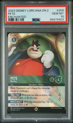 2023 DISNEY LORCANA EN 2-RISE OF THE FLOODBORN ENCHANTED PETE - BAD GUY PSA 10 - Image 1