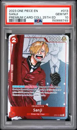 One Piece Sanji Bandai Premium Card Collection 25th Edition OP01-013 PSA 10 Gem - Image 1