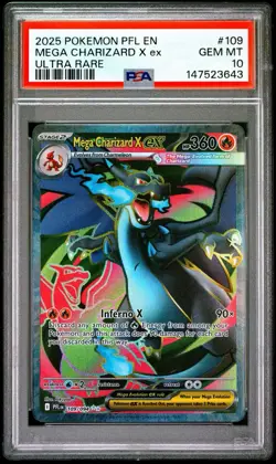 2025 POKEMON PFL EN PHANTASMAL FLAMES ULTRA RARE #109 MEGA CHARIZARD X EX PSA 10 - Image 1