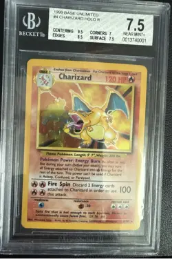 1999 Charizard Base Set #4 Unlimited Holo Rare BGS 7.5 Pokemon TCG - Image 1