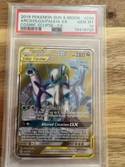 2019 Pokemon Cosmic Eclipse Arceus & Dialga & Palkia GX 220/236 PSA 10 - Image 1
