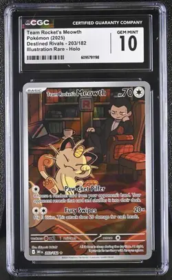 Pokemon Team Rocket's Meowth 203/182 Sv10: Destined Rivals Holo CGC Gem Mint 10 - Image 1