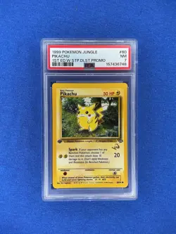 1999 POKEMON JUNGLE 1ST EDITION W STAMP DUELIST PROMO #60 PIKACHU PSA 7 - Image 1