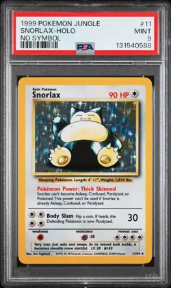 1999 POKEMON JUNGLE NO SYMBOL #11 SNORLAX-HOLO PSA 9 - Image 1