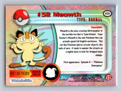 Meowth #52 Topps Trading Cards Series 1 Pokemon Near Mint - Image 2