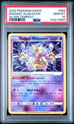 PSA 10 Gem Mint Radiant Alakazam 059 Silver Tempest Pokemon Card 2022 - Image 1