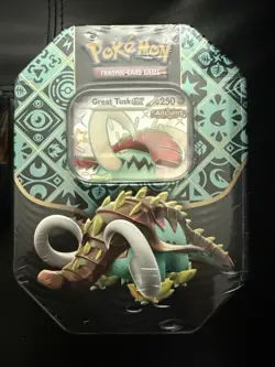 Pokemon Paldean Fates Great Tusk ex Tin (4 Packs) New Sealed English NEW SEALED - Image 1