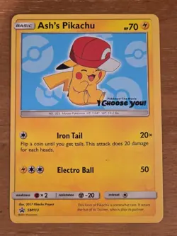 2017 Pokemon Ash's Pikachu I Choose You Black Star Promo SM 113 - Image 1