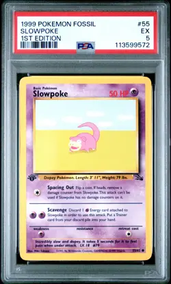 1999 POKEMON FOSSIL #55 SLOWPOKE 1ST EDITION PSA EX 5 - Image 1