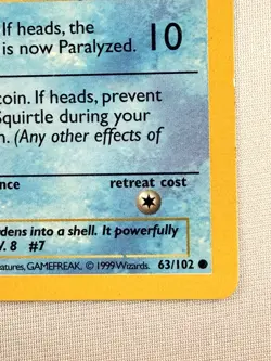 Pokemon TCG Squirtle 63/102 Base Set Shadowless Regular 1st Edition WOTC 1999 - Image 5