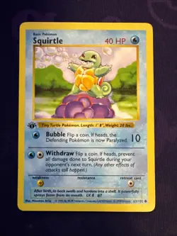 Pokemon TCG Squirtle 63/102 Base Set Shadowless Regular 1st Edition WOTC 1999 - Image 1