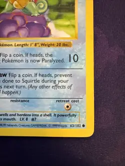 Pokemon TCG Squirtle 63/102 Base Set Shadowless Regular 1st Edition WOTC 1999 - Image 4