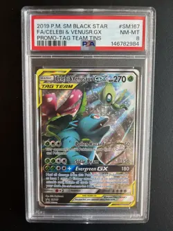 Pokemon Sun & Moon Celebi & Venusaur GX SM167 Tag Team Promo Graded PSA 8 - Image 1