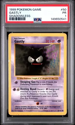 1999 POKEMON GAME SHADOWLESS #50 GASTLY PSA 1 - Image 1