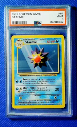 1999 POKEMON GAME BASE SET UNLIMITED #64 STARMIE PSA 9 - Image 1