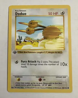 Pokemon TCG Doduo Base Set 48/102 Regular 1st Edition Common NM+ - Image 1