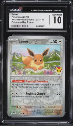 Eevee Pokemon Day Reverse Cosmos Holo Promo 074/131 CGC 10 Gem Mint - Image 1