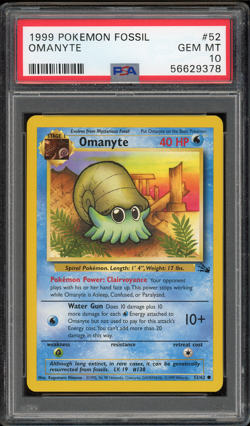 1999 POKEMON FOSSIL #52 OMANYTE PSA 10 - Image 1
