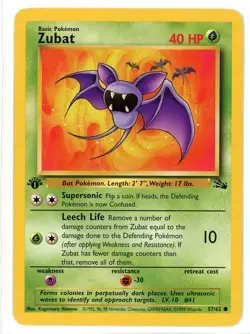 Zubat 57/62 1st Edition Fossil Pokemon Card - Image 1