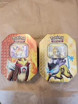 Pokemon collectors tins Raikou&Entei 2007 Secret Wonders expansion. EMPTY - Image 1