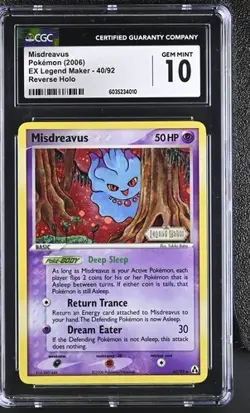 CGC 10 Misdreavus 40/92 REVERSE HOLO EX Legend Maker Pokemon Card 091 - Image 1
