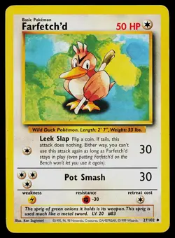 Pokemon Card Farfetch'd 27/102 Base Set Unlimited Uncommon - Image 1