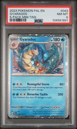 2023 POKEMON PAL EN-PALDEA EVOLVED 5-PACK MINI TIN #043 GYARADOS PSA 8 - Image 1