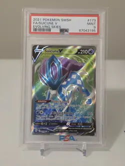 2021 Pokemon SWSH Evolving Skies #173 FA Suicune V PSA 9 MINT - Image 1
