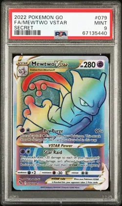 Pokemon Go Full Art Mewtwo VSTAR Rainbow Secret Rare 079/078 PSA 9 Mint - Image 1