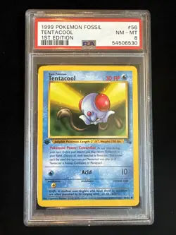 Tentacool 56/62 Fossil 1st Edition PSA 8 Pokemon - Image 1